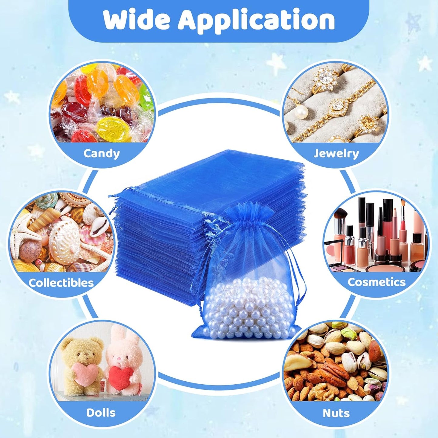 FUNFERY 100 Pcs White Organza Bags 3x4 in, Small Mesh Drawstring Gift Bags for Sachet, Jewelry, Wedding Favor, Candy Goodie Treat Bag,Easter Day