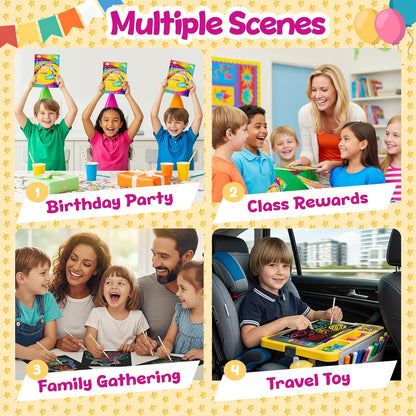 Decojoy Party Favors for Kids 4-8, Scratch Art Birthday Return Gifts, Bulk Rainbow Scratch Paper Notebook 24 Set with Reusable Stencils, Christmas Goodie Bags Stuffers for Girls Boys School Classroom