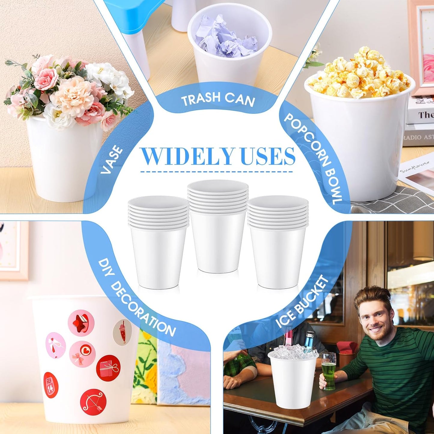 Layhit 24 Pcs Plastic Ice Buckets for Parties 3 Liters Wine Bucket Portable Ice Holder Disposable Wine Cooler for Party Wedding Party Beverages Champagne Soda and Beer (Gold)
