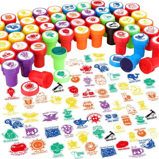 Fuyoooo 50 Pcs Teacher Stamps for Classroom Self Inking Stamps Colorful Reward Stamper Motivational Classroom Stamper for Teacher Encouraging Kid Student Homework School Carnival Prize 50 Designs