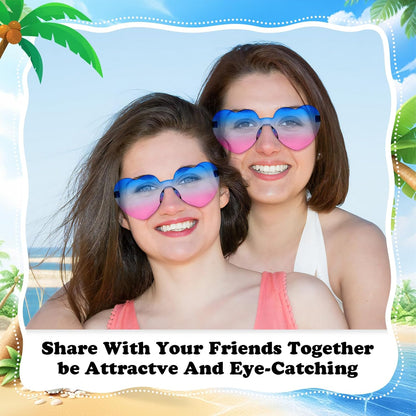 Matcheck 16 Heart Shaped Rimless Sunglasses Transparent Candy Colored Glasses Frameless Party Eyewear for Women