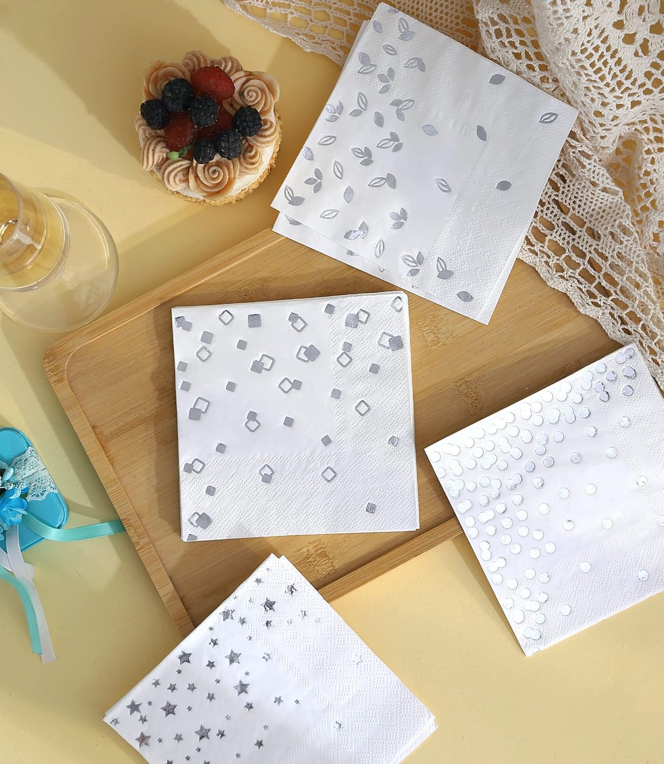 100 PK Gold Napkins - 4 Assorted Designs - 3-Ply Cocktail Napkins Folded 5 x 5 Inches Bar Napkins Disposable Party Napkins Paper Napkins Dinner for Wedding Baby Shower Birthday Graduation 2023