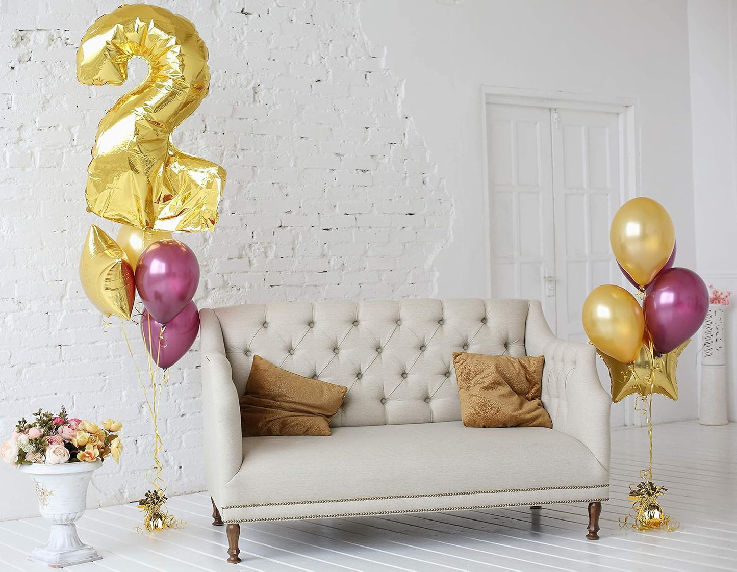 Helium Tank for Balloons At Home, 50 Balloons and White Ribbon, 12 Black Balloon Weights, Plus Balloon Tying Tool