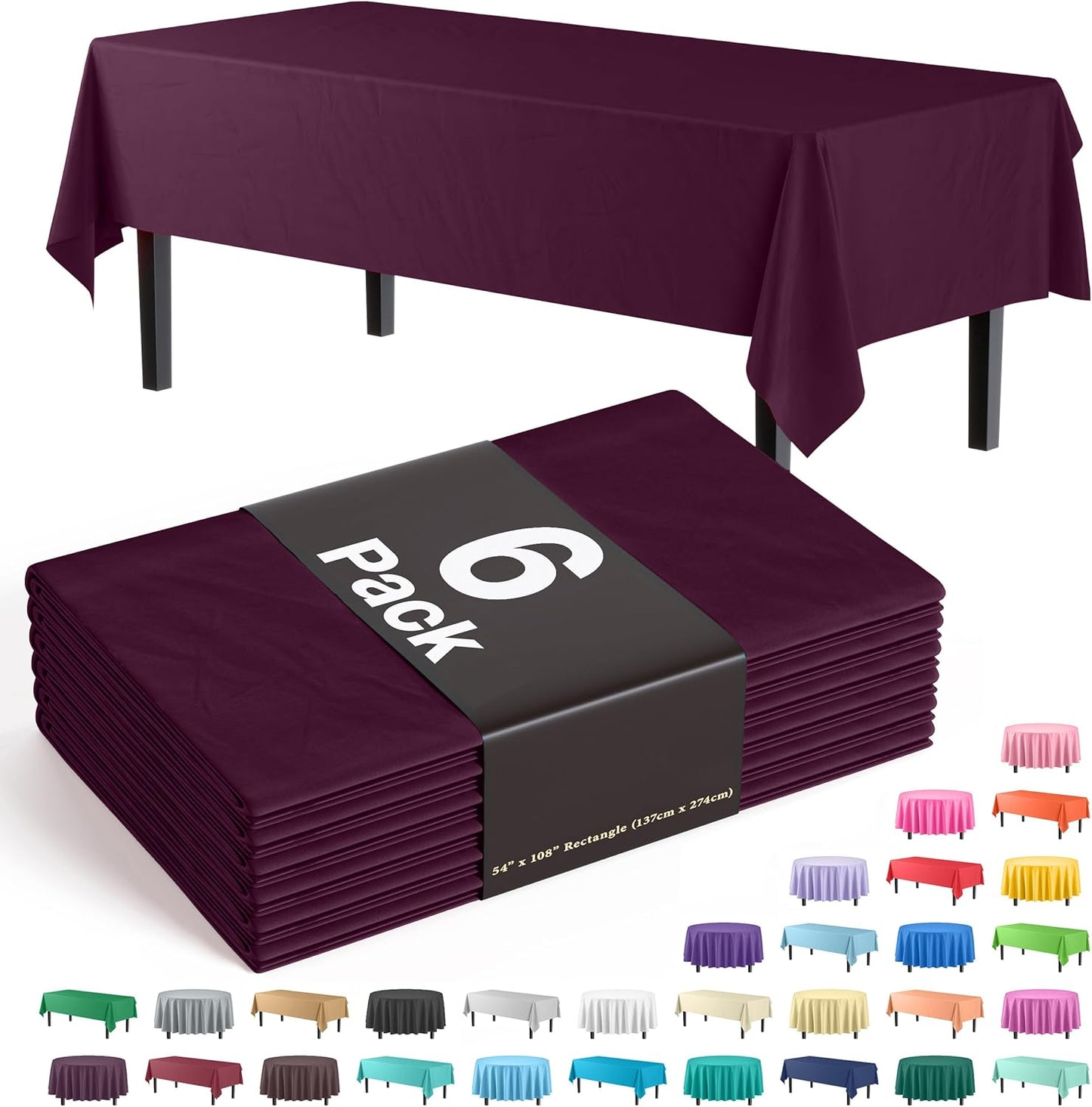Exquisite Party Solids 6-Pack Premium Plastic Tablecloth 54in. x 108in. Rectangle Plastic Table Cover - Navy