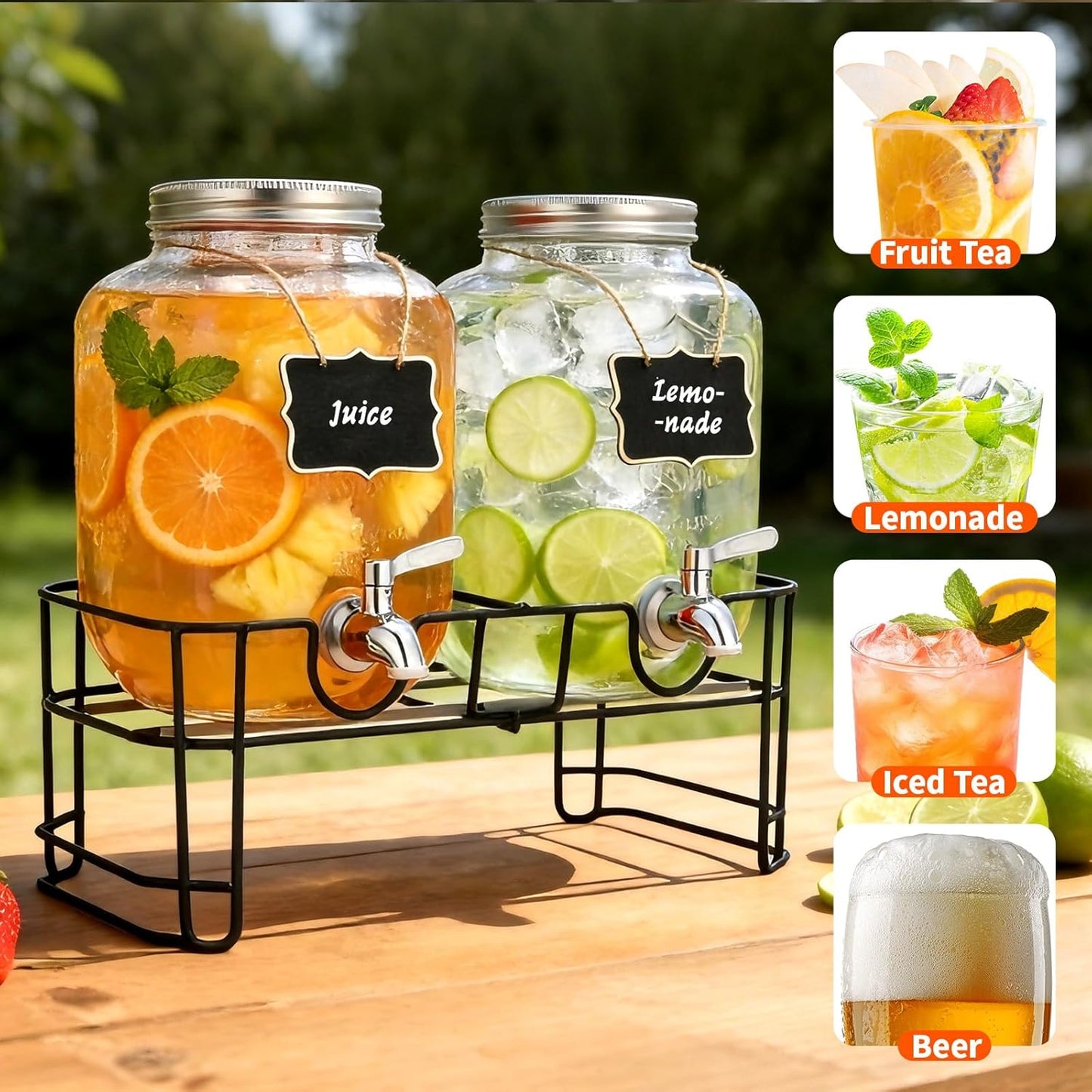 1 Gallon Glass Beverage Dispenser with Lid, Stainless Steel Spigot, Glass Drink Dispensers for Parties, Lemonade Dispenser With Ice Cylinder for Weddings, Party,Sun Tea Jar, Water Juice Dispensers