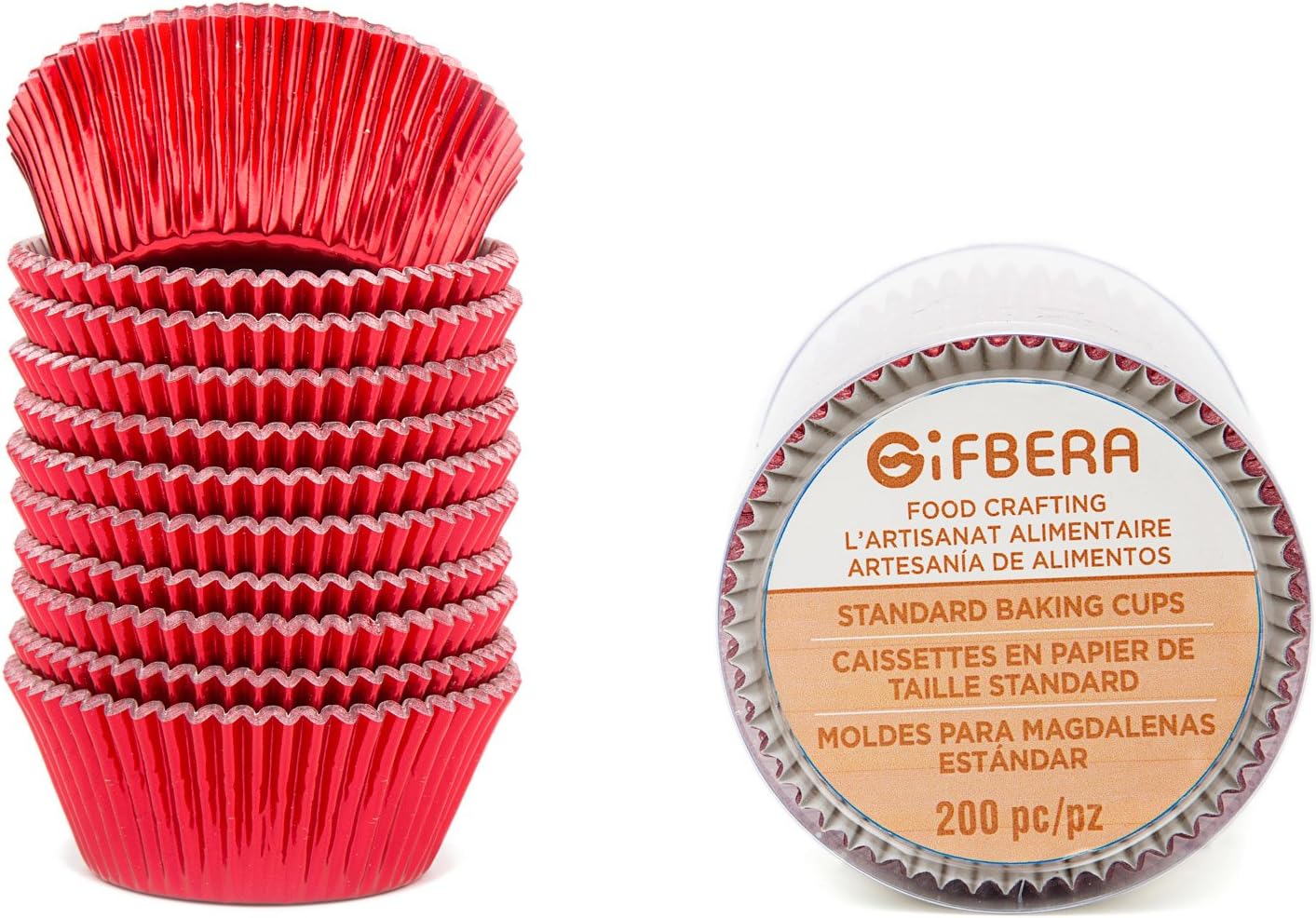 Gifbera White Metallic Foil Cupcake Liners Standard Size Baking Cups, 200-Count