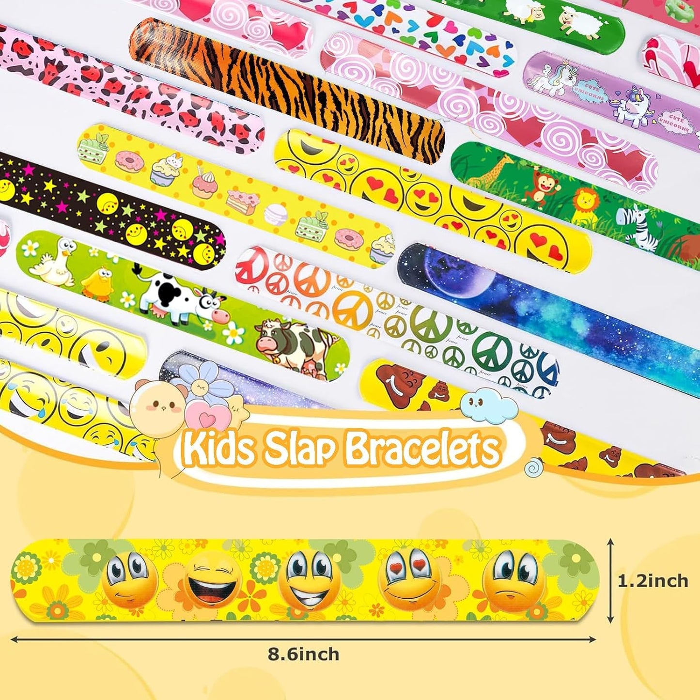 60 PCS Slap Bracelets for Kids, Christmas Gifts Colorful Bulk Wristbands with Galaxy, Dinosaurs, Donut, Valentine's Day, Easter, Halloween Party Favor, Birthday Gifts, Goodies Bag Fillers