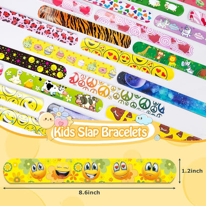 60 PCS Slap Bracelets for Kids, Christmas Gifts Colorful Bulk Wristbands with Galaxy, Dinosaurs, Donut, Valentine's Day, Easter, Halloween Party Favor, Birthday Gifts, Goodies Bag Fillers