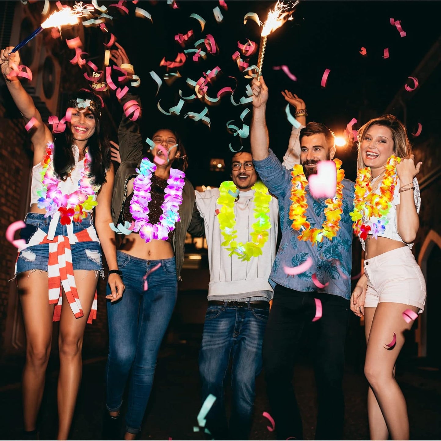 Giegxin 12 Pcs LED Hawaiian Lei Light up Flower Lei Tropical Glow Necklaces Lighted Lei Artificial Rainbow Lei for Kid Adult Hawaii Luau Themed Party Carnival Beach Wedding Masquerade (Multicolor)