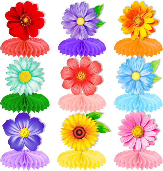 Colorful Flower Honeycomb Centerpieces - 10Pcs Multicolor Daisy Sunflower Table Decorations for Spring, Summer, Garden, Flower Themed Birthday, Baby Shower & Wedding Party Supplies