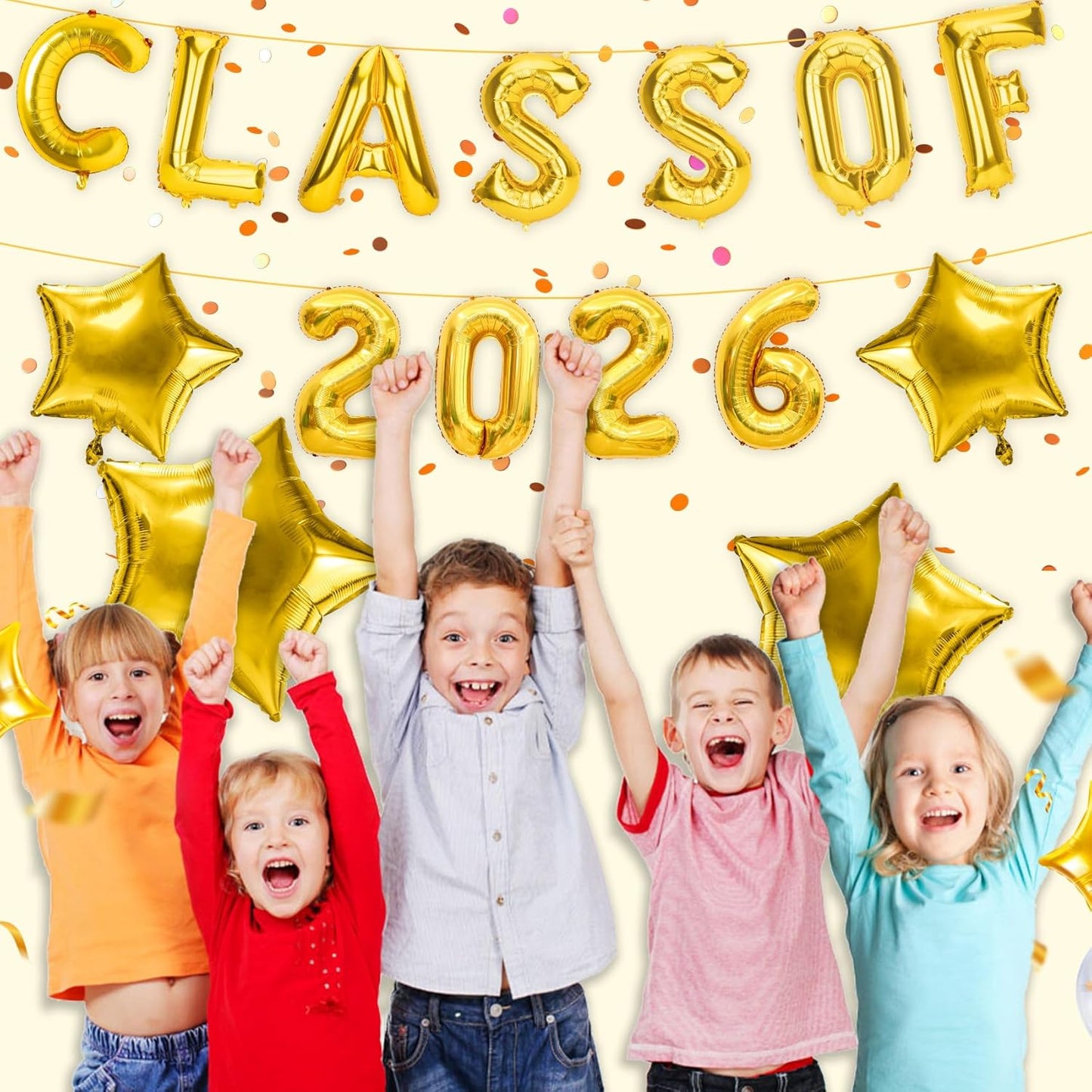 Graduation Balloons, Class of 2026 Balloons, 16Inch Gold Grad Class of 2026 Letters Foil Balloon Sign with Star Balloons, Class of 2026 Decorations for High School College Graduation Party Decorations