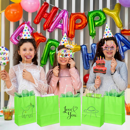 BLEWINDZ 32 Pieces Gift Bags with 32 Tissues, 8 Colors Party Favor Bags with Handles, Rainbow Gift Bag for Wedding, Birthday, Party Supplies and Gifts