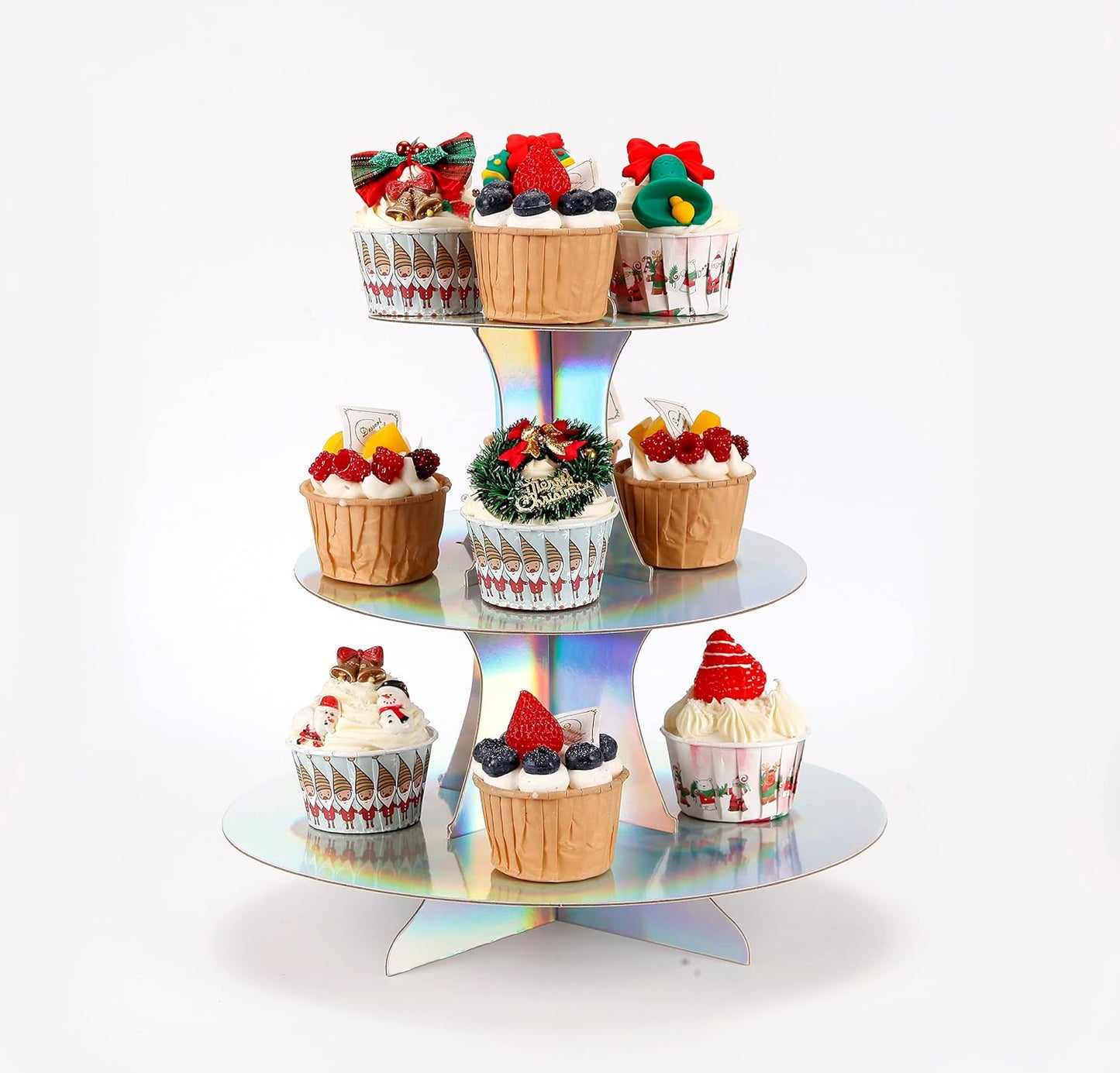 YLDW Cupcake Stand, 3-Tier Cupcake Stand Display, Cardboard Cup Cake Tower Stand, Disposable Dessert Stand for Birthday Tea Party Baby Shower Treat Decorations, Pink