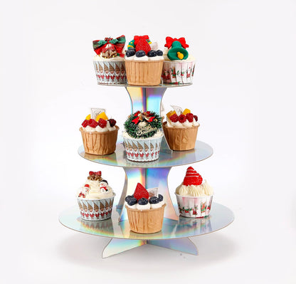 YLDW Cupcake Stand, 3-Tier Cupcake Stand Display, Cardboard Cup Cake Tower Stand, Disposable Dessert Stand for Birthday Tea Party Baby Shower Treat Decorations, Pink