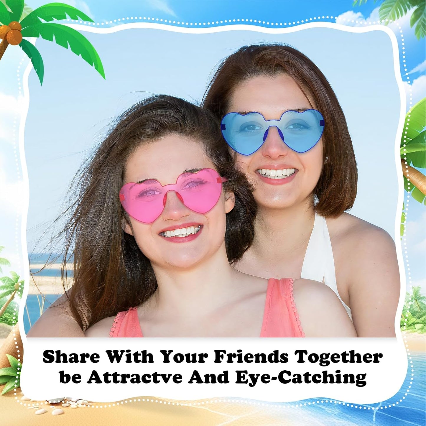 Matcheck 16 Heart Shaped Rimless Sunglasses Transparent Candy Colored Glasses Frameless Party Eyewear for Women