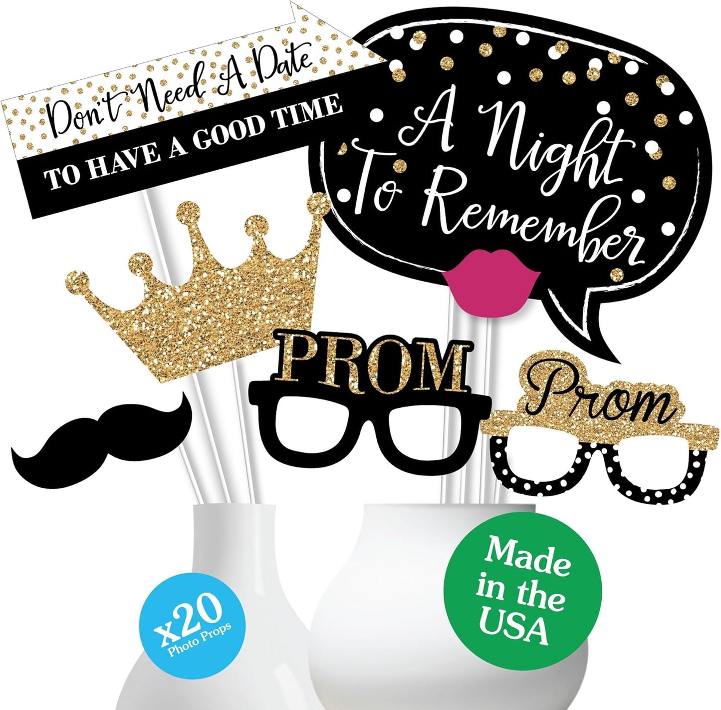 Big Dot of Happiness Prom - Photo Booth Props Kit, Dance Decorations, Photography Accessories, Party Decor- 20 Piece set