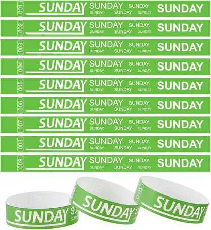 Henoyso 600 Pcs Saturday Paper Wristbands Event Admission Paper Bracelets Numbered Waterproof Party Armbands for Events Day of the Week(Red)