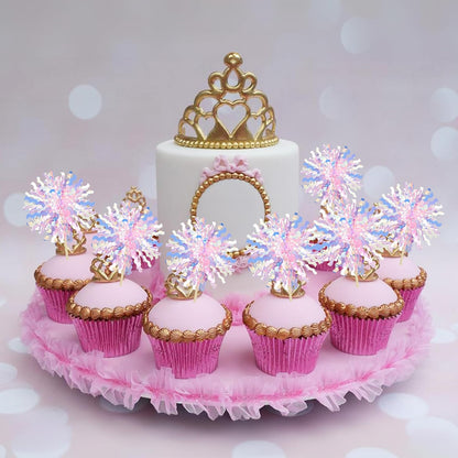 Ephlyn 30Pcs Foil Firework Cupcake Toppers Sparkle Tinsel Cupcake Picks Drink Stirrers Cocktail Food Fruit Toothpicks for Baby Shower Graduation Party Supplies White