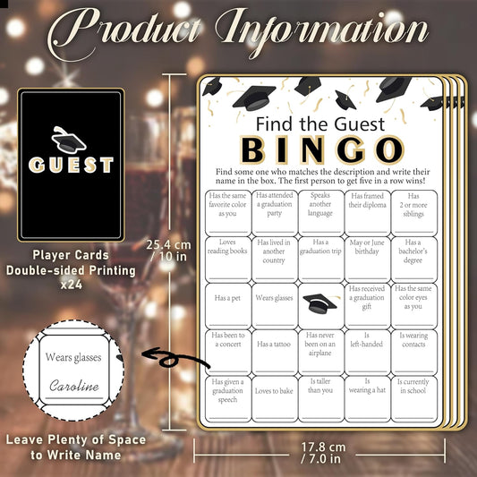 Graduations Bingo Cards, Find The Guest Bingo Game Cards, Graduation Game for 24 Players, Grad Party Ice Breaker Games, Graduation Celebration Party Supplies