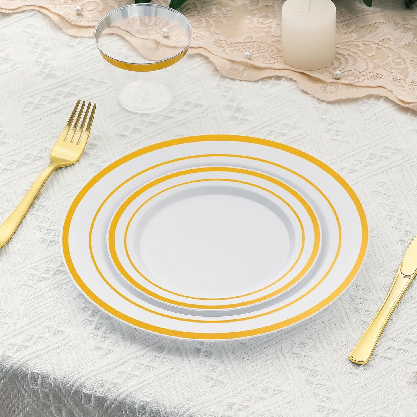 AOZITA 200 PCS White Plastic Plates, Premium Heavy Duty Disposable Plates for Party, 100 Dinner Plates & 100 Salad Dessert Plates, Sturdy Hard Plastic Dinnerware for Wedding, Events