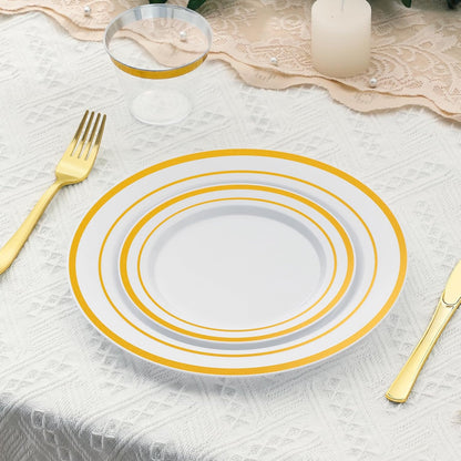 AOZITA 200 PCS White Plastic Plates, Premium Heavy Duty Disposable Plates for Party, 100 Dinner Plates & 100 Salad Dessert Plates, Sturdy Hard Plastic Dinnerware for Wedding, Events