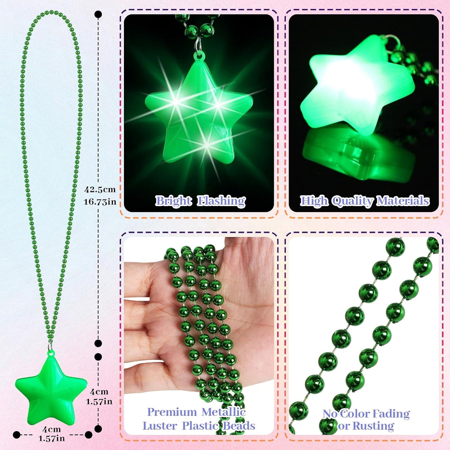8 Pcs Light Up Necklaces Flashing Star Bead Necklaces Glow In The Dark Party Supplies for Weddings Birthday Valentines Mardi Gras July 4th Halloween Christmas