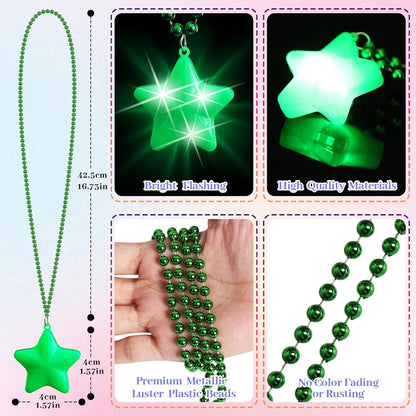 8 Pcs Light Up Necklaces Flashing Star Bead Necklaces Glow In The Dark Party Supplies for Weddings Birthday Valentines Mardi Gras July 4th Halloween Christmas