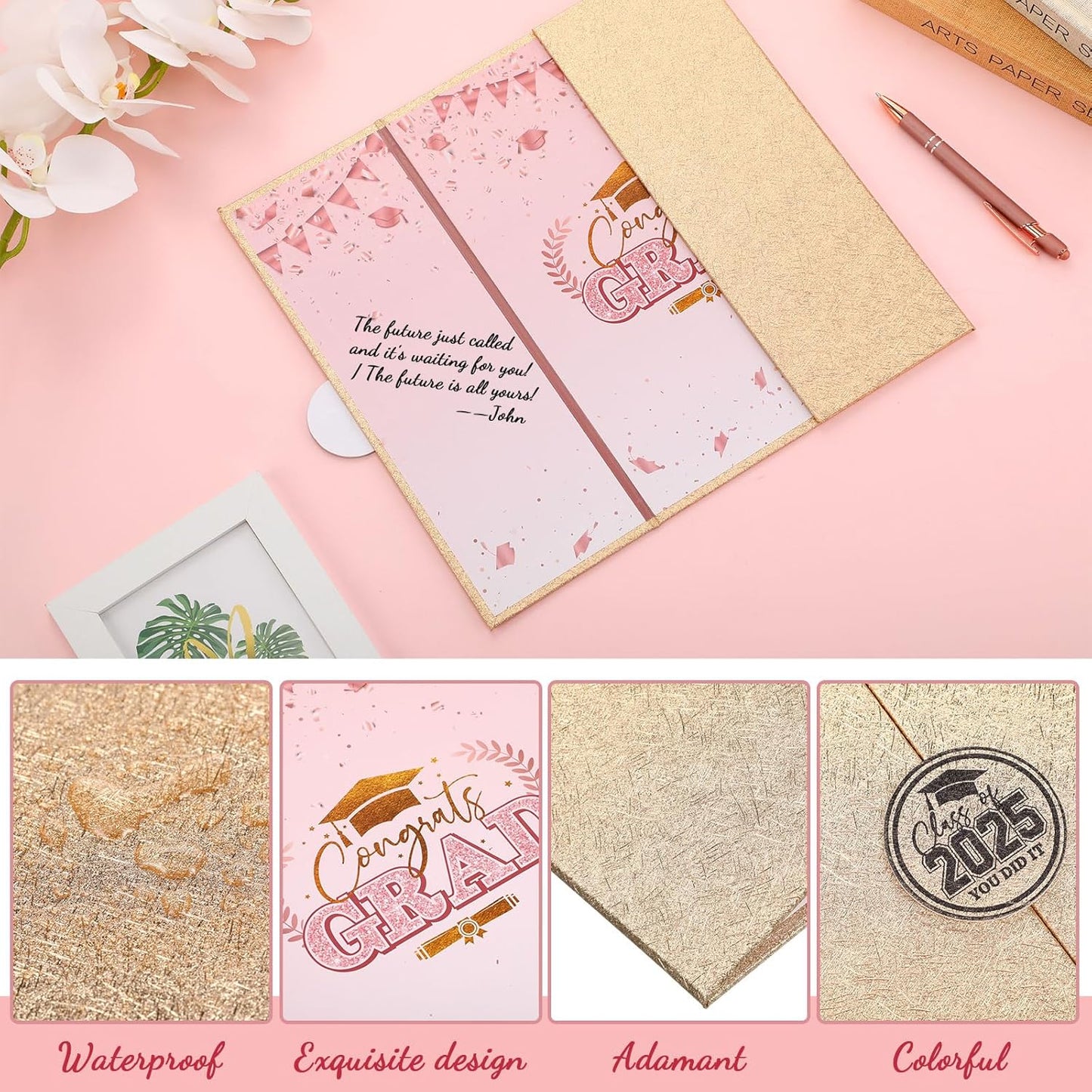 Engrowtic 2026 Graduation Guestbook Alternative Gold and Pink Guest Book Class of 2026 Congrats Graduation Party Decorations Grad Party Signature Board Card for College High School Graduate Gifts
