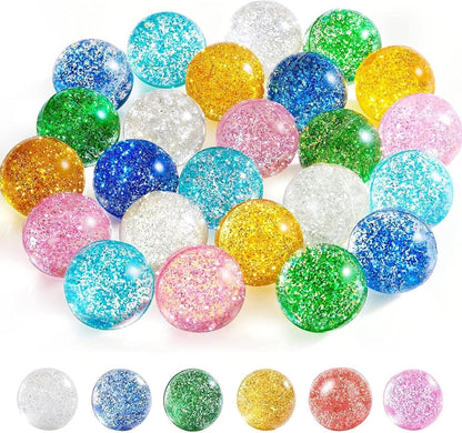 24 Pcs Glitter Bouncy Balls for Kids, 32mm 6 Colors Rubber Bounce Balls Bulk for Party Favors, Goodie Bag Fillers, Easter Gift Bag Stuffers, Basket Stuffers, Classroom Prizes
