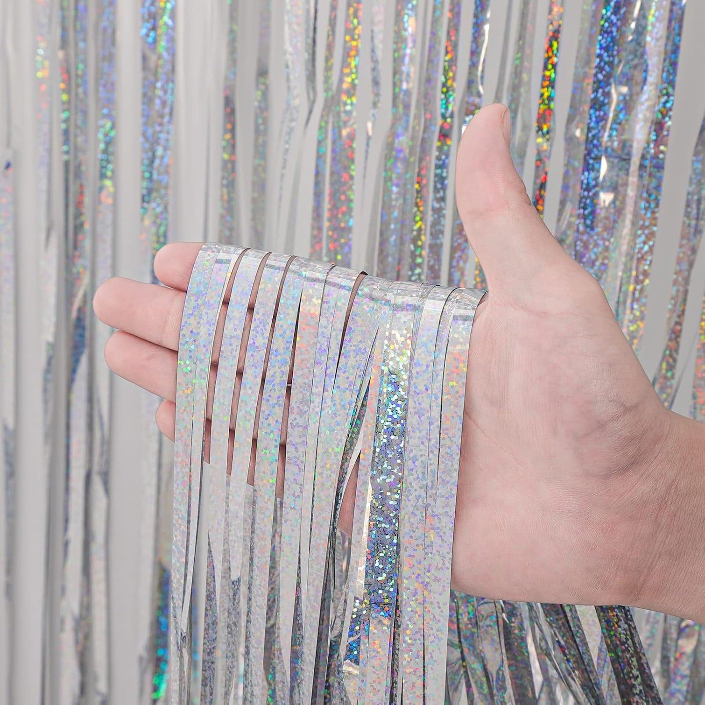 Voircoloria 3 Pack 3.3x8.2 Feet Gold Foil Fringe Backdrop Curtains, Tinsel Streamers, Fringe Backdrop for 2025 New Years Eve, Graduation, Birthday, Baby Shower, Gender Reveal, Disco Party - Colors B