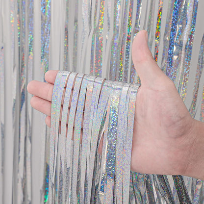 Voircoloria 3 Pack 3.3x8.2 Feet Gold Foil Fringe Backdrop Curtains, Tinsel Streamers, Fringe Backdrop for 2025 New Years Eve, Graduation, Birthday, Baby Shower, Gender Reveal, Disco Party - Colors B