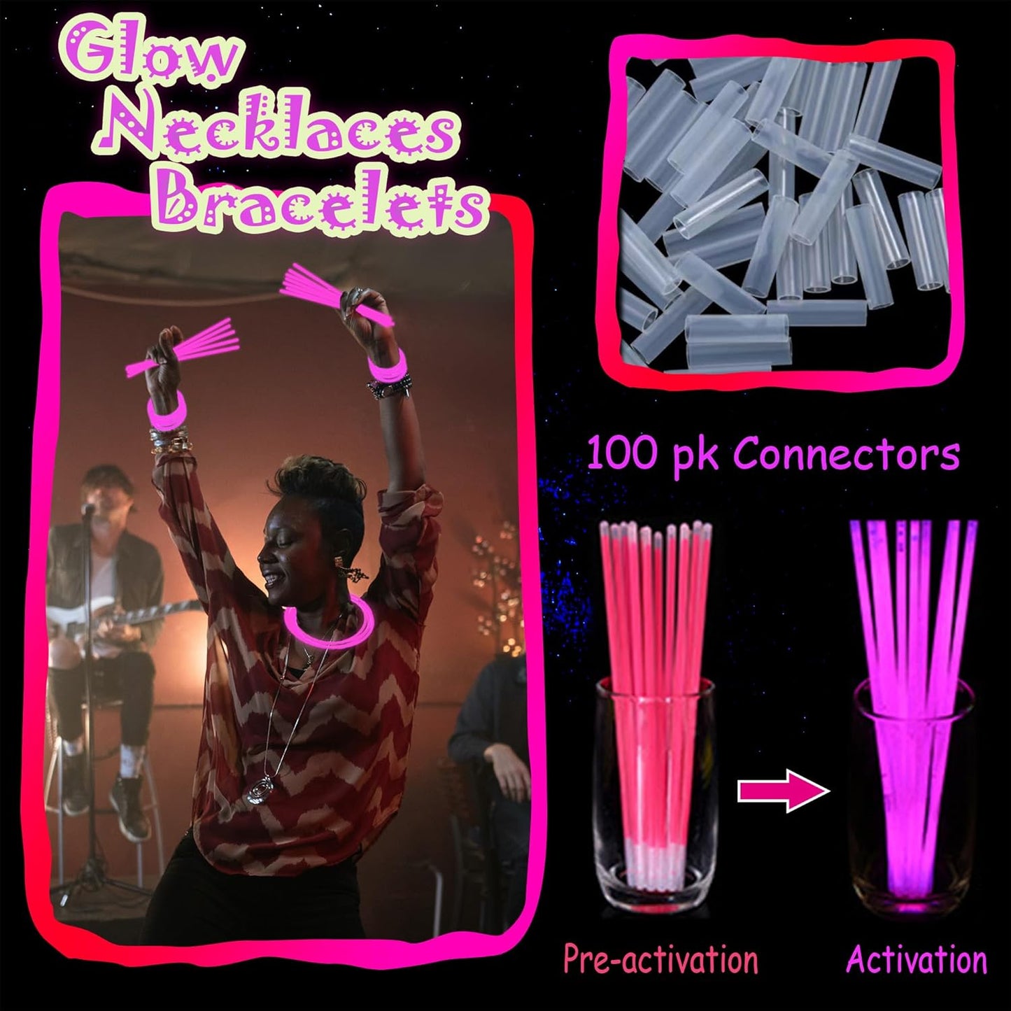 100 pk 8" Glow Sticks Bulk Party Favors, Light up Glow Necklaces & Bracelets in the Dark Party Supplies For Christmas Halloween 4th of July Birthday Neon Party (100 * Blue)