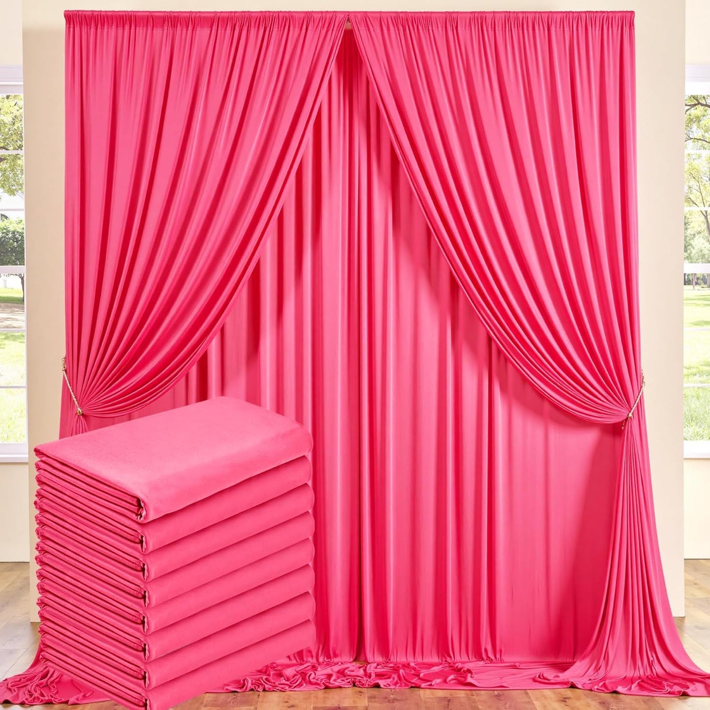 10 ft x 10 ft Wrinkle Free White Backdrop Curtains for Wedding Parties, Polyester Photography Backdrop Drapes for Birthday Parties Stage Backdrop Stand, 2 Panels 5x10FT Background Curtains