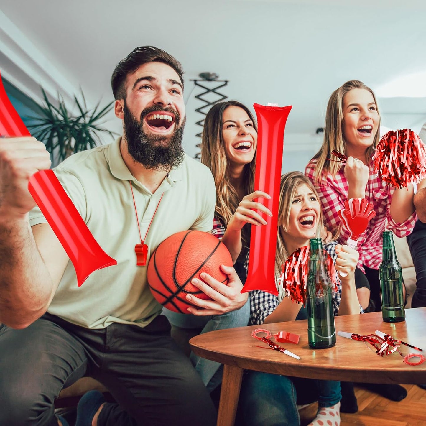Yunsailing 96 Pcs Homecoming Noisemakers Team Spirit Accessories for Game Day Include Hand Clappers Cheerleading Pom Pom Thunder Stick Cheer Party Blower Plastic Whistle for Sport Fans(Gold)