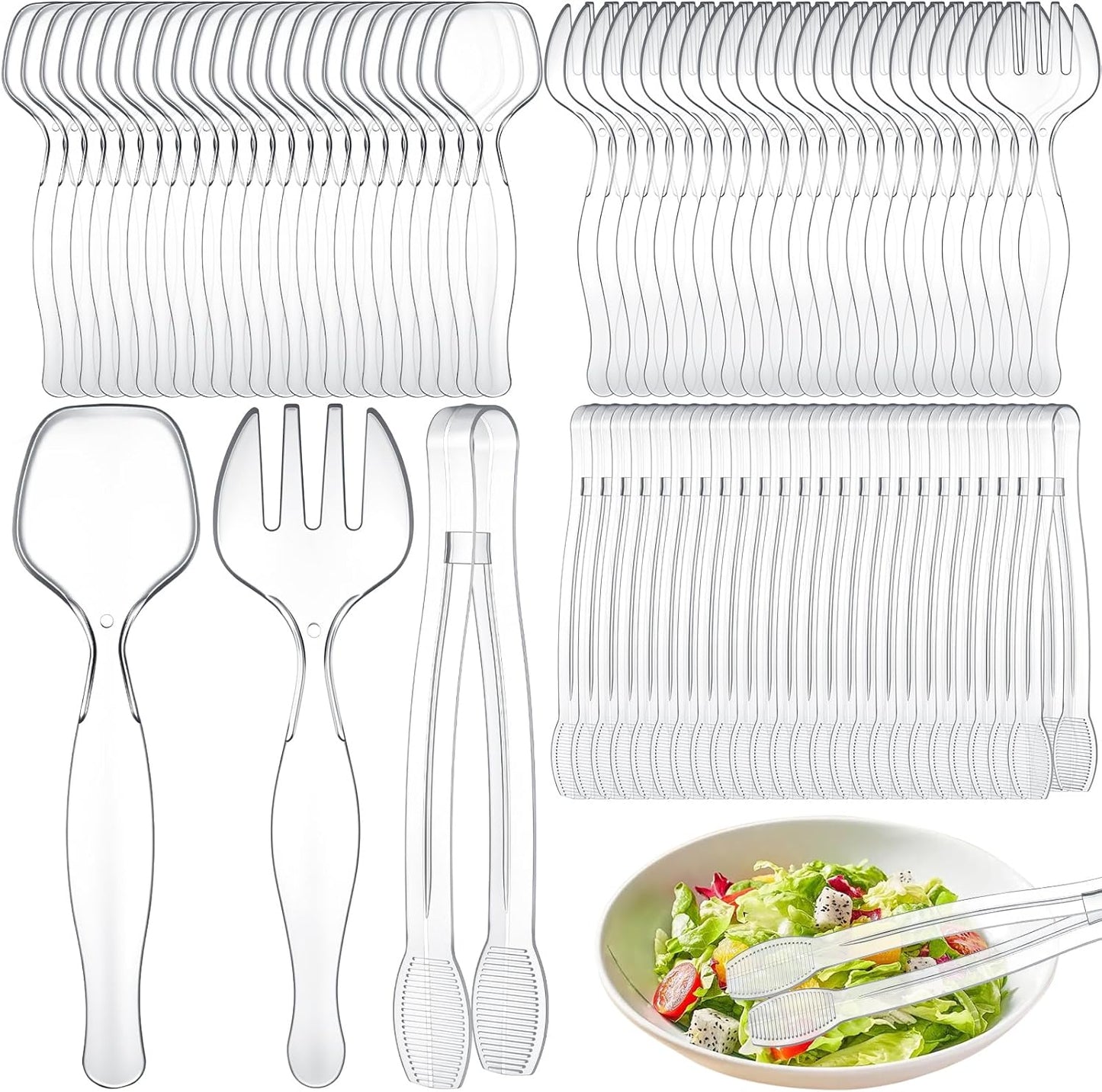 Vesici 12 Sets /36 Pcs 9'' Large Plastic Serving Utensils Set for Buffet, Clear Disposable Serving Utensils Heavy Duty Spoons Forks Tongs Catering Supplies for Christmas Wedding Birthday Party