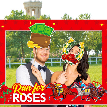 AmazingSpark Derby Decorations Photo Booth Kit Large Horse Party Photo Booth Frame (20x28'') DIY Picture Props Selfie Accessories for KY Derby Party