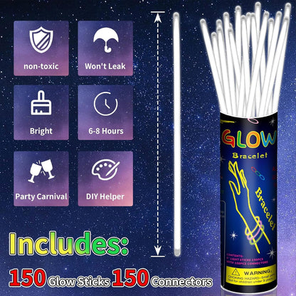 150 Pack 8” Red Glow Sticks Bulk with 150 Connectors Neon Glow In The Dark Party favors Supplies for Holiday Birthday Party Decoration (Red)
