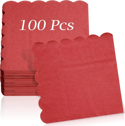 100 Pcs Cocktail Napkins, 2-Ply 5 x 5 Inches Disposable Scalloped Napkins, Thick Premium Dessert Napkins for Party, Wedding, Dinner, Birthday, Anniversary, Festival (Sage Green)