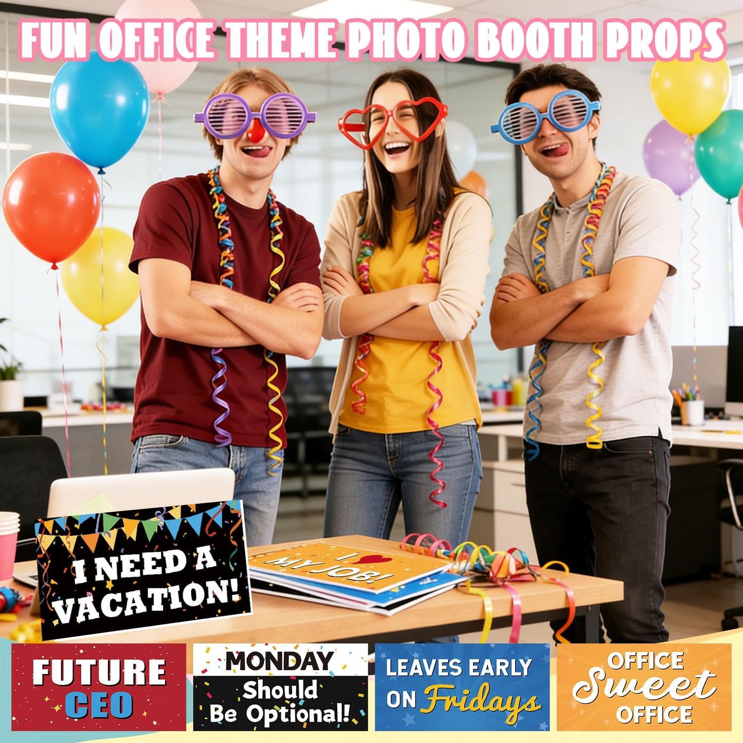 Photo Booth Props 24 Designs Double Sided Photobooth Props 11x5.5 Inch Waterproof Office Party for Office Work Celebration Activity Team Parties Gatherings Supplies