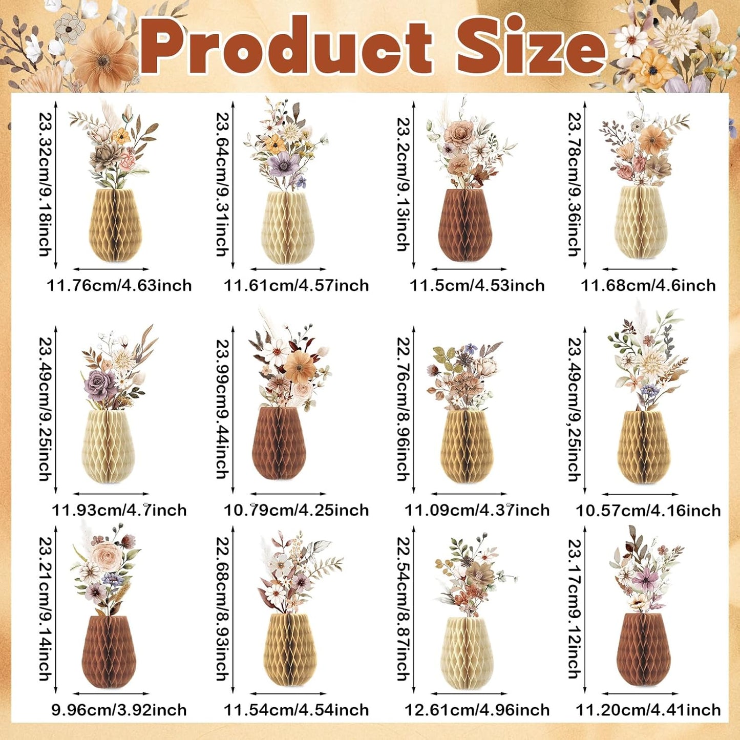 12 PCS Spring Boho Flower Honeycomb Centerpieces for Wildflower Party Table Decorations 3D Boho Floral Table Centerpieces Wildflower Tables Toppers for Wedding Birthday Baby Shower Party Home Decor