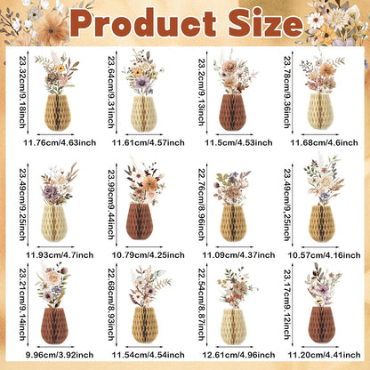 12 PCS Spring Boho Flower Honeycomb Centerpieces for Wildflower Party Table Decorations 3D Boho Floral Table Centerpieces Wildflower Tables Toppers for Wedding Birthday Baby Shower Party Home Decor