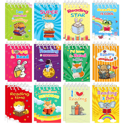 YYMYMGJ 24 Pcs Reading Book Mini Spiral Notebooks Love to Read Pocket Notepads Journal Memo Pads for Reading Book Birthday Party Favors Gifts Goodie Bag Office School Classroom Rewards