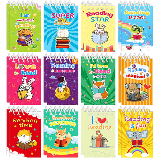 YYMYMGJ 24 Pcs Reading Book Mini Spiral Notebooks Love to Read Pocket Notepads Journal Memo Pads for Reading Book Birthday Party Favors Gifts Goodie Bag Office School Classroom Rewards
