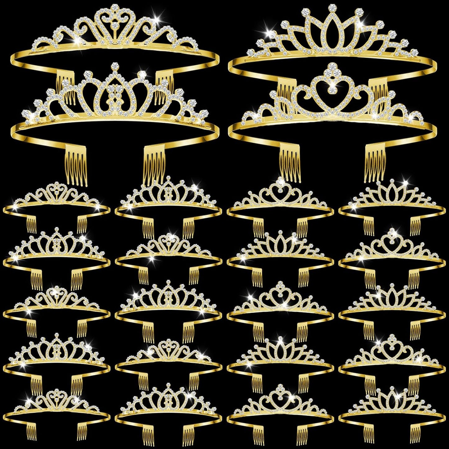 24 Pcs Crystal Tiara Crowns for Women Bulk Rhinestone Princess Headband Crown with Combs Tiaras for Pageant Bridal Shower Wedding Birthday Prom Party Gifts