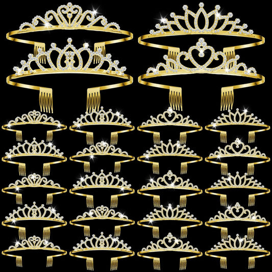24 Pcs Crystal Tiara Crowns for Women Bulk Rhinestone Princess Headband Crown with Combs Tiaras for Pageant Bridal Shower Wedding Birthday Prom Party Gifts
