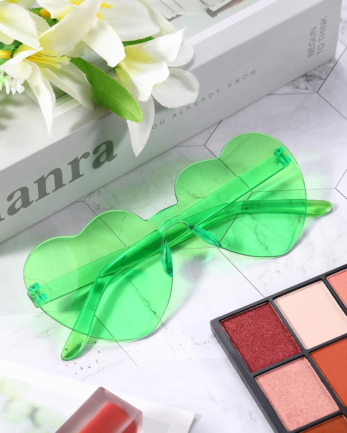 Frienda 20 Pairs Heart Shaped Sunglasses Rimless Candy Color Glasses for Women Men Party Favor
