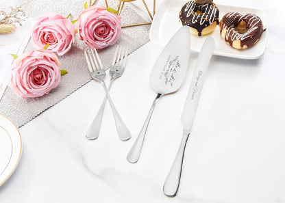 Wedding Cake Knife and Server Set, Gold Cake Cutting Set for Wedding, 4 Pieces Set with Forks for Engagements, Anniversaries, Bride and Groom