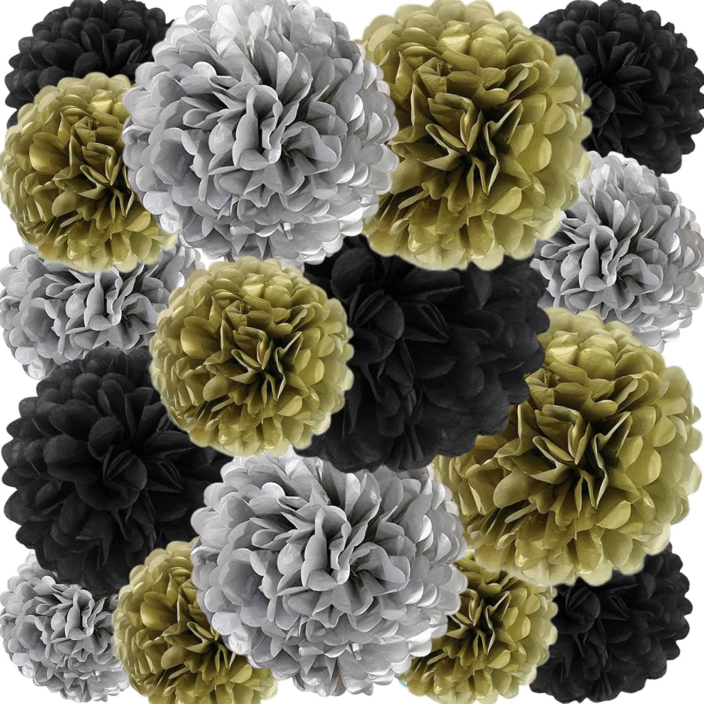 18 PCS Tissue Paper Pom Poms, Tissue Pom Poms Flowers, Sizes of 6", 10", 12", 14" Hanging Paper Flower Ball for Wedding, Birthday, Halloween, Christmas, Baby Shower Party Decor (Red Black Gold)