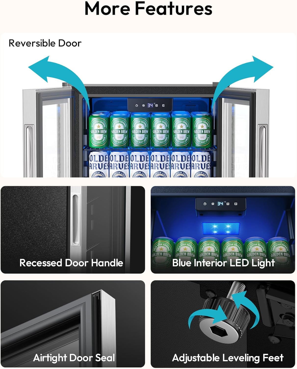 EUHOMY 4.5 Cu.ft Beverage Refrigerator and Cooler, 145 Can Mini fridge with Glass Door for Soda Beer Wine, Small Drink Dispenser with Digital Adjustable Thermostat for Home Office Bar