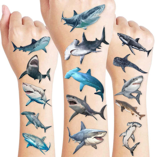 96 PCS Realistic Shark Tattoos Temporary,Ocean Animal Stickers, Birthday Party Favors Supplies & Decorations, Waterproof & Easy to Apply, Gifts Rewards for Kids Girls Boys Adults